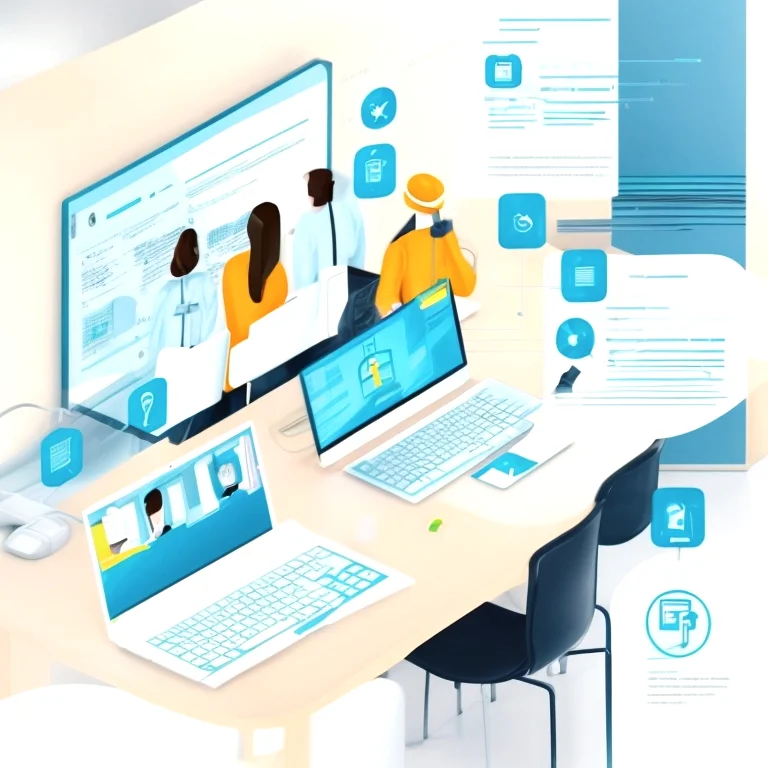 دورة تعليمية حول الأمن الرقمي مع مدرس ومتدربين يستخدمون أجهزة الحاسوب الآمنة